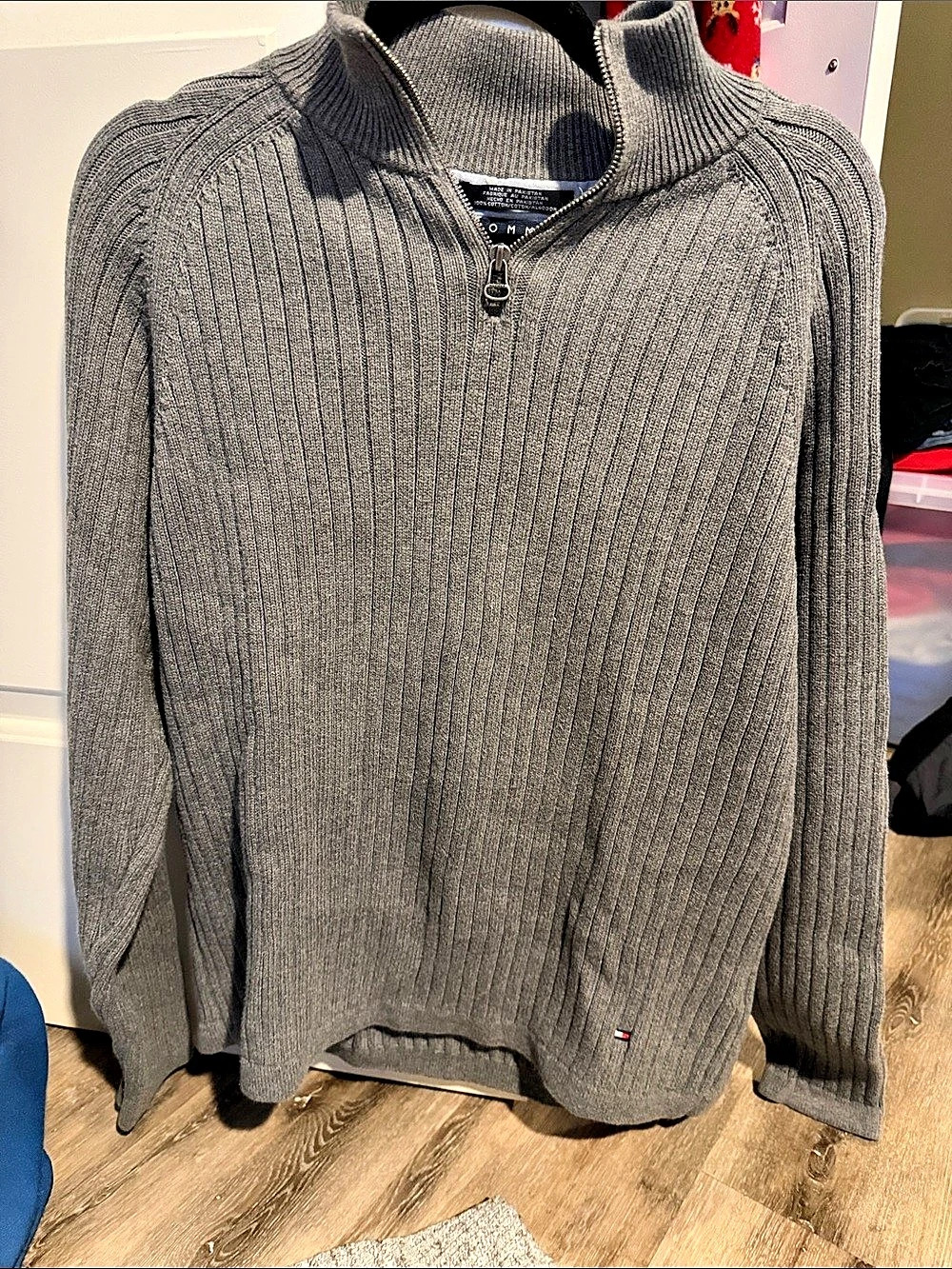Tommy Hilfiger Gray Ribbed Zip Sweater